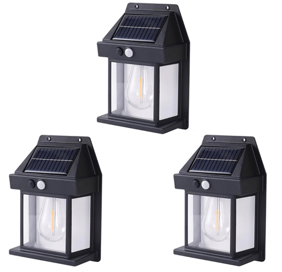 Set 3 Lămpi Solare de Perete Tip Bec Clasic cu Senzor de Mișcare - Promagg.ro