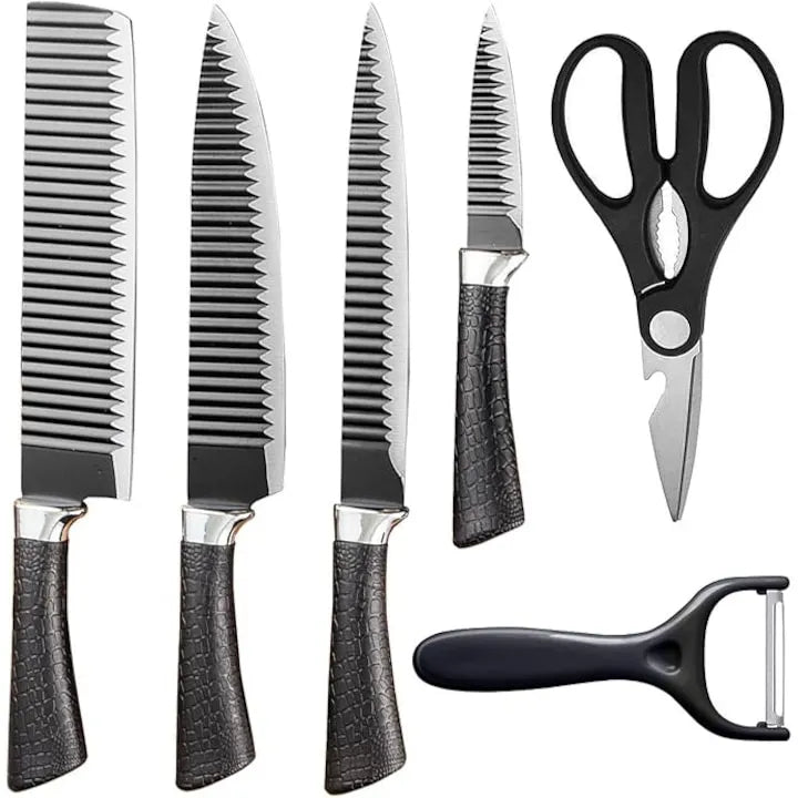 Set Cutite Bucatarie 6 Piese, Lame Ondulate Inox, Maner Antiderapant