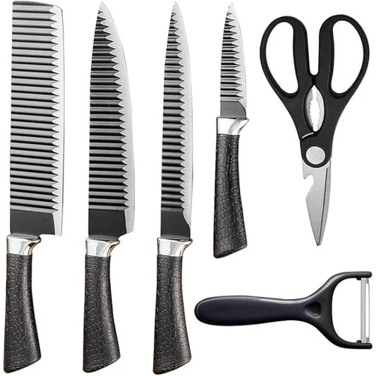 Set Cutite Bucatarie 6 Piese, Lame Ondulate Inox, Maner Antiderapant