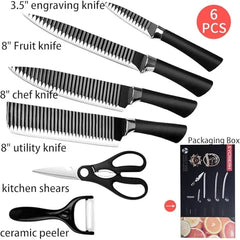 Set Cutite Bucatarie 6 Piese, Lame Ondulate Inox, Maner Antiderapant - imagine 2