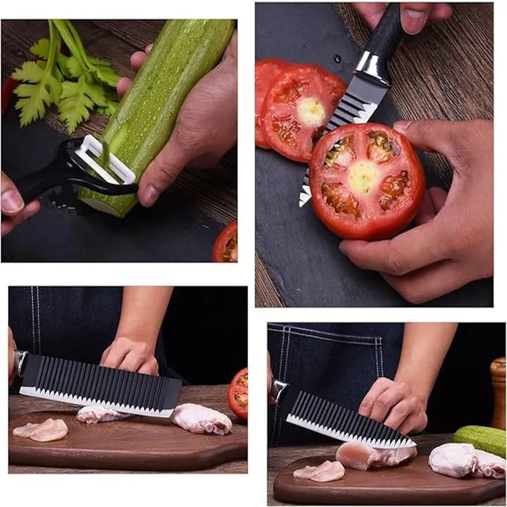Set Cutite Bucatarie 6 Piese, Lame Ondulate Inox, Maner Antiderapant - imagine 3