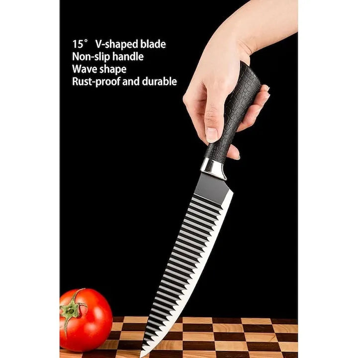 Set Cutite Bucatarie 6 Piese, Lame Ondulate Inox, Maner Antiderapant - imagine 4