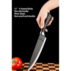 Set Cutite Bucatarie 6 Piese, Lame Ondulate Inox, Maner Antiderapant - imagine 4