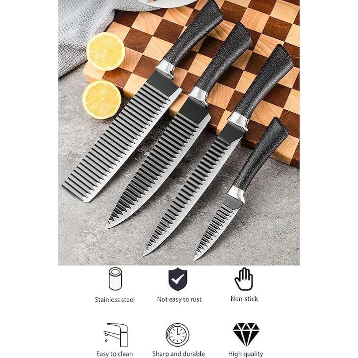 Set Cutite Bucatarie 6 Piese, Lame Ondulate Inox, Maner Antiderapant - imagine 5