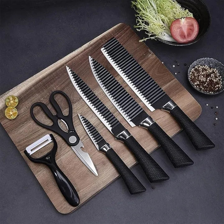 Set Cutite Bucatarie 6 Piese, Lame Ondulate Inox, Maner Antiderapant - imagine 6