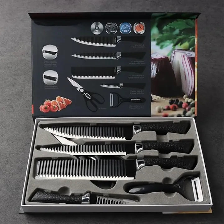 Set Cutite Bucatarie 6 Piese, Lame Ondulate Inox, Maner Antiderapant - imagine 7