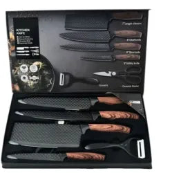 Set cutite bucatarie din inox, 6 piese, 4 cutite de bucatarie, 1 foarfeca din otel inoxidabil, 1 cutit din ceramica de decojit