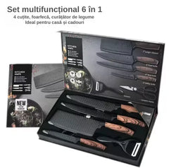 Set cutite bucatarie din inox, 6 piese, 4 cutite de bucatarie, 1 foarfeca din otel inoxidabil, 1 cutit din ceramica de decojit - imagine 2