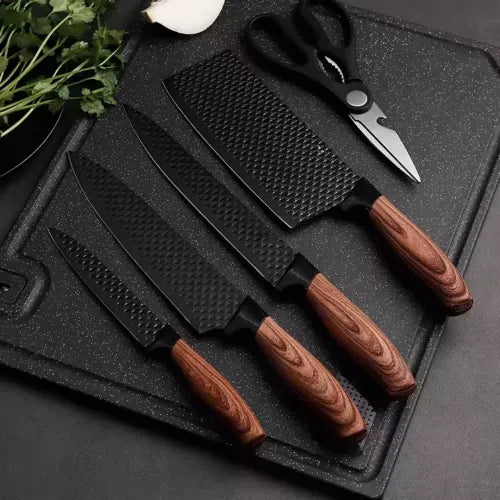 Set cutite bucatarie din inox, 6 piese, 4 cutite de bucatarie, 1 foarfeca din otel inoxidabil, 1 cutit din ceramica de decojit - imagine 3