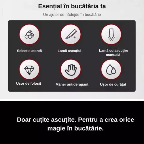 Set cutite bucatarie din inox, 6 piese, 4 cutite de bucatarie, 1 foarfeca din otel inoxidabil, 1 cutit din ceramica de decojit - imagine 4