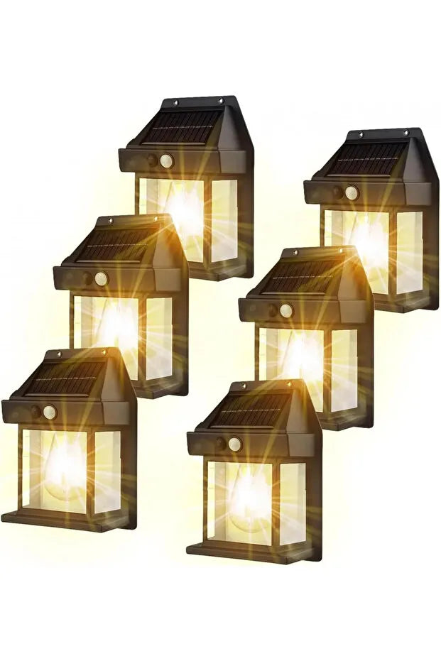 Set de 6 Lampi Solare tip Felinar cu Senzor de Miscare, Lumina Calda 18W