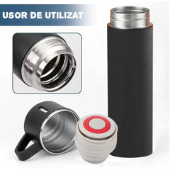 Interior termos din oțel inoxidabil cu deschidere largă, ideal pentru cuburi de gheață