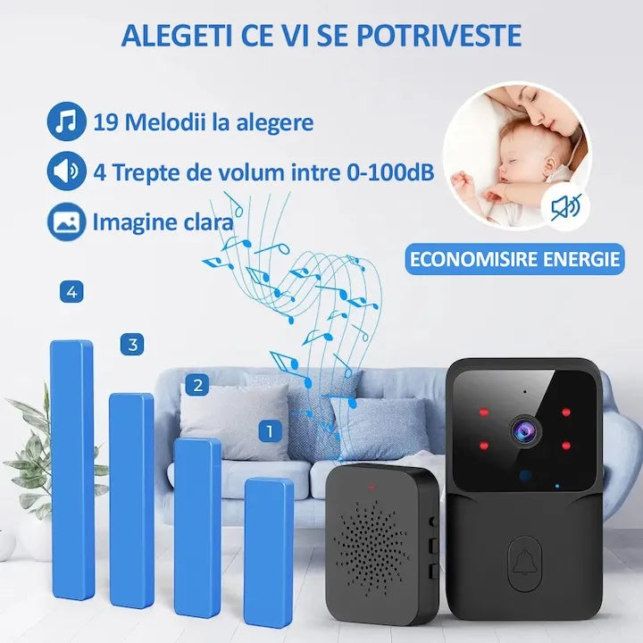 Sonerie Wireless cu Camera Video HD 720p, Vedere Nocturna si Apel Video, Negru - imagine 2
