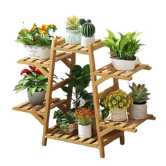 Suport de Plante din Lemn Natural cu 6 Rafturi, Momcbebe, 66x23x76cm