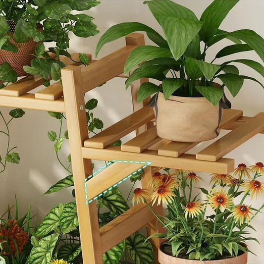 Suport de Plante din Lemn Natural cu 6 Rafturi, Momcbebe, 66x23x76cm - imagine 2