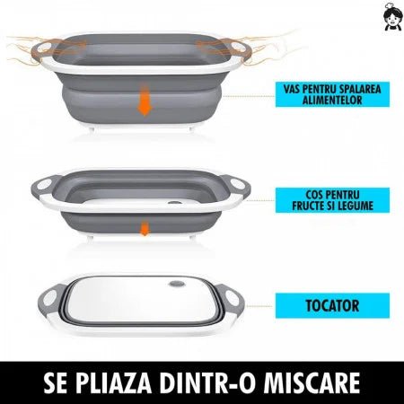 Tocator 3 in 1 multifunctional, pliabil, scurgator, uscator pentru alimente - Promagg.ro