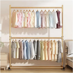 Suport haine metalic 2 niveluri, tub gros, auriu, 80x30x150 cm