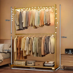 Suport haine metalic 2 niveluri, tub gros, auriu, 80x30x150 cm