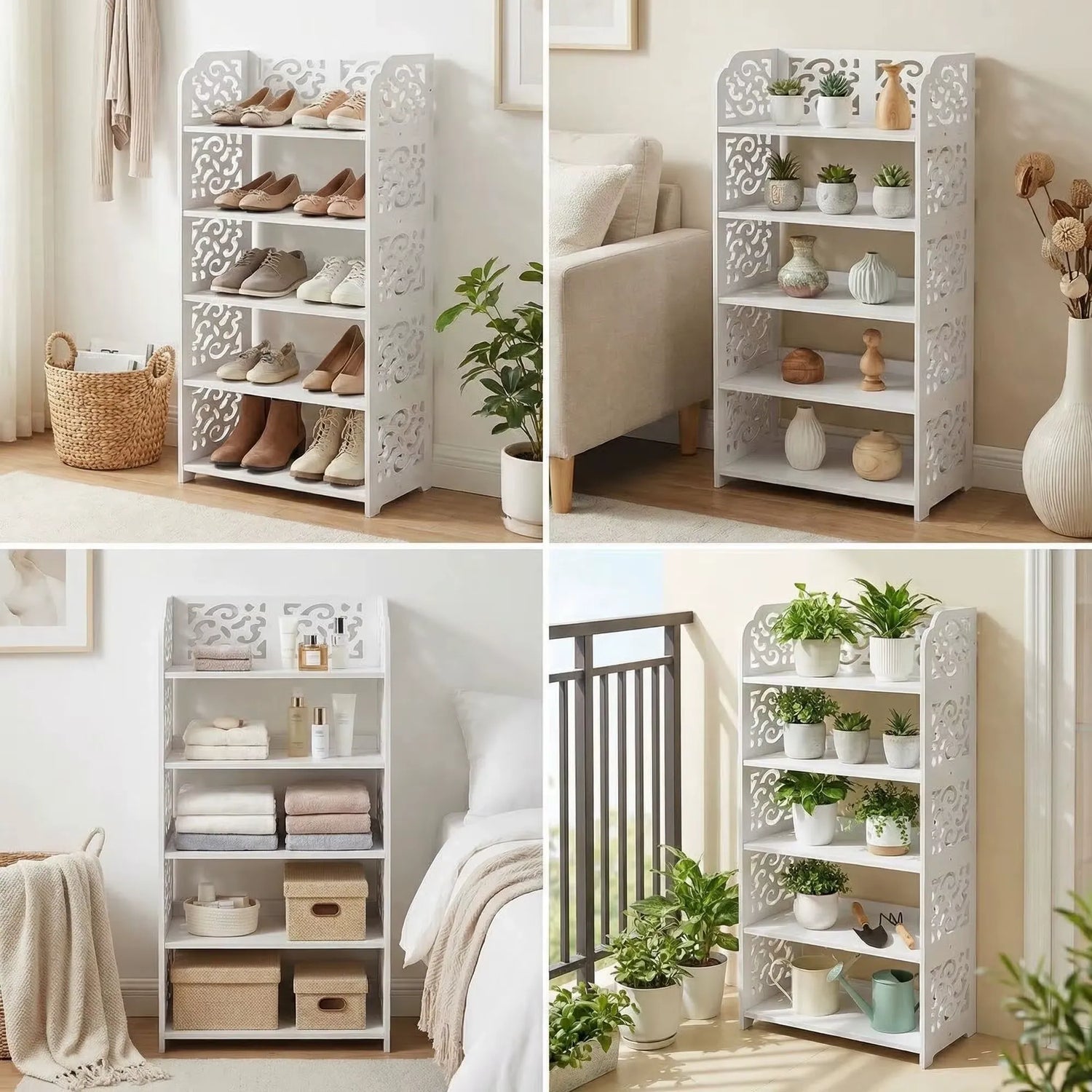 Pantofar din Lemn Alb cu 5 Rafturi, 90x24x62 cm - imagine 6